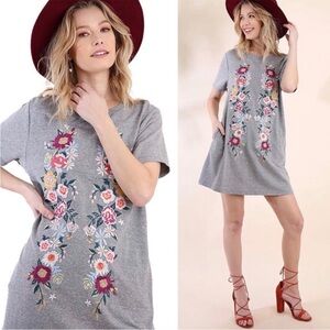 Umgee Floral Embroidered T-Shirt Dress Coverup